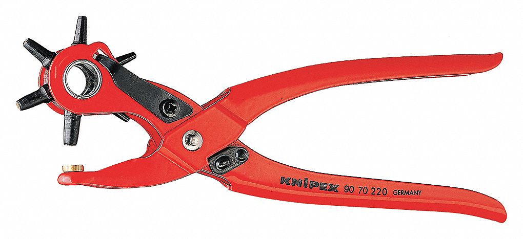 REVOLVING PUNCH PLIER, 8¾ IN OVERALL L, STANDARD HANDLE/CUSHION GRIP, POWDER COATED, 6 TO 8 IN