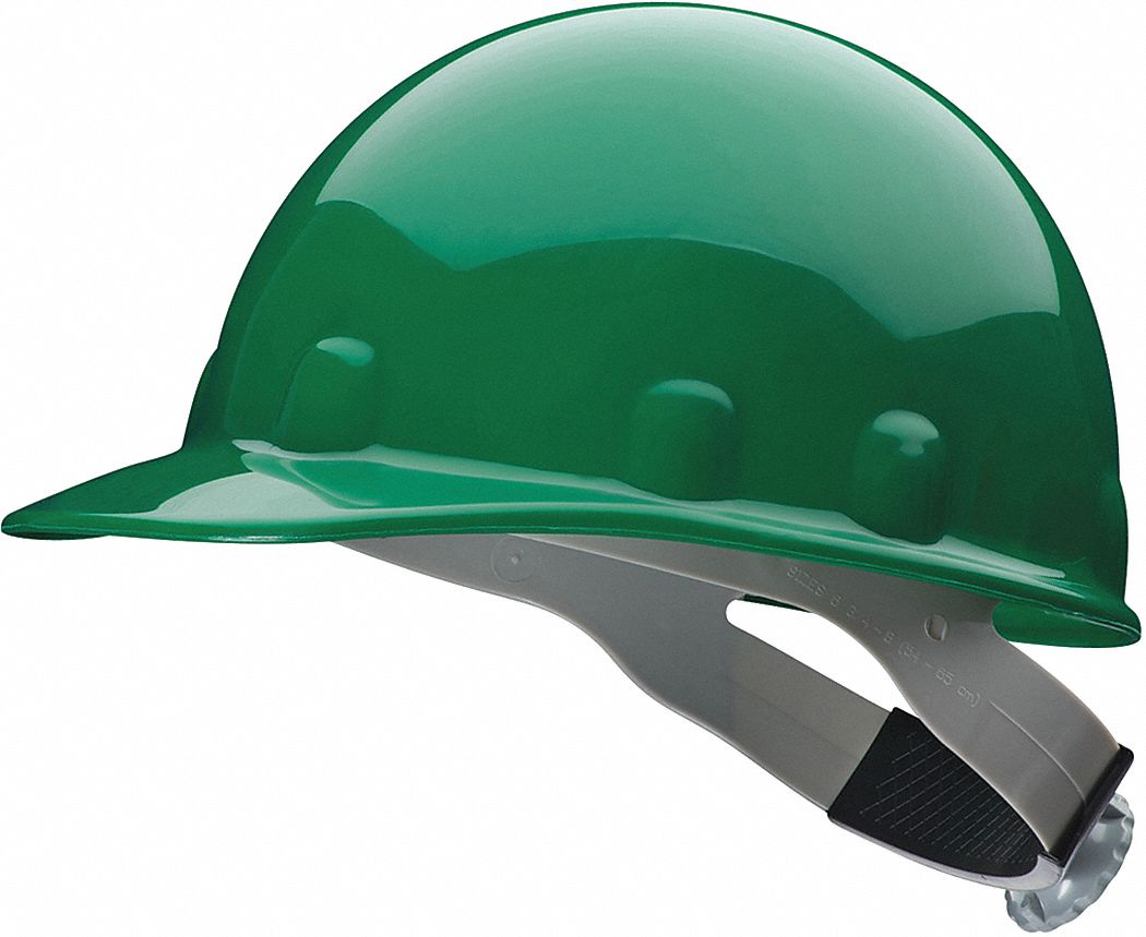 CASQUE DE SÉCURITÉ, THERMOPLASTIQUE, CLIQUET À 8 PTS, REBORD, VERT, FULLER AUSTIN