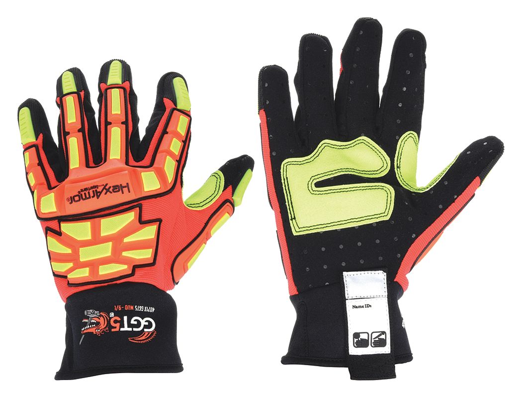 CUT/IMPACT-RESISTANT GLOVES, HI-VIS, SIZE L(9), BLACK/ORANGE, SYNTHETIC LEATHER/PVC, PAIR