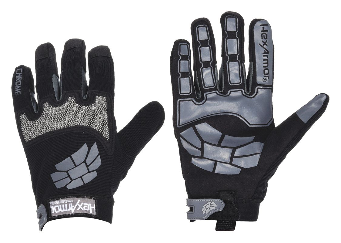GANTS MÉCANICIENS SÉRIE CHROME 4023, P, 7, RÉSISTANCE À L'ABRASION NIVEAU 6 ANSI/ISEA, NOIR/GRIS, CUIR