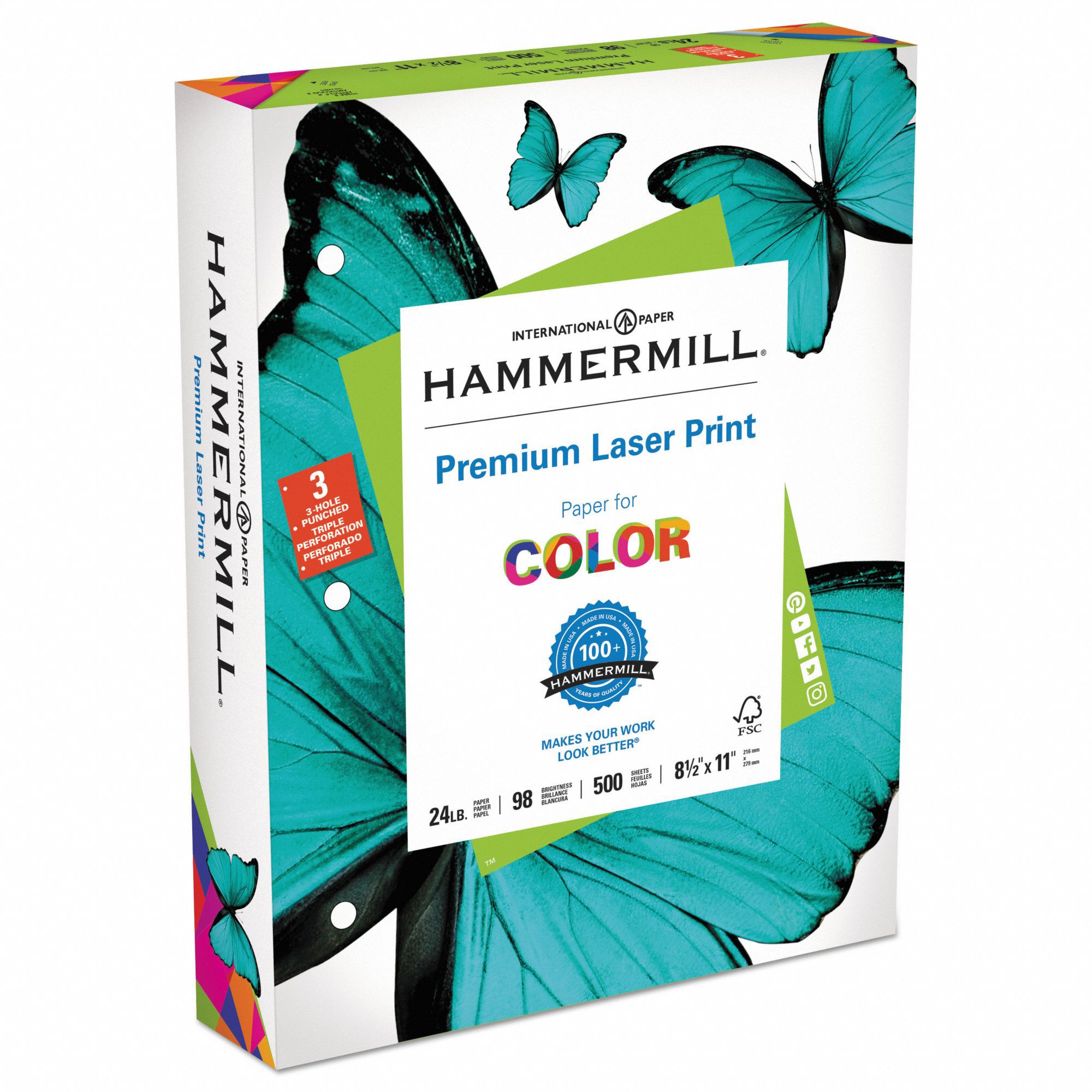 Total of 1000 Each / Hammermill : Inkjet Paper 24lb 96 Brightness 500 Sheets -:- Sold as 2 Packs of Letter 500 
