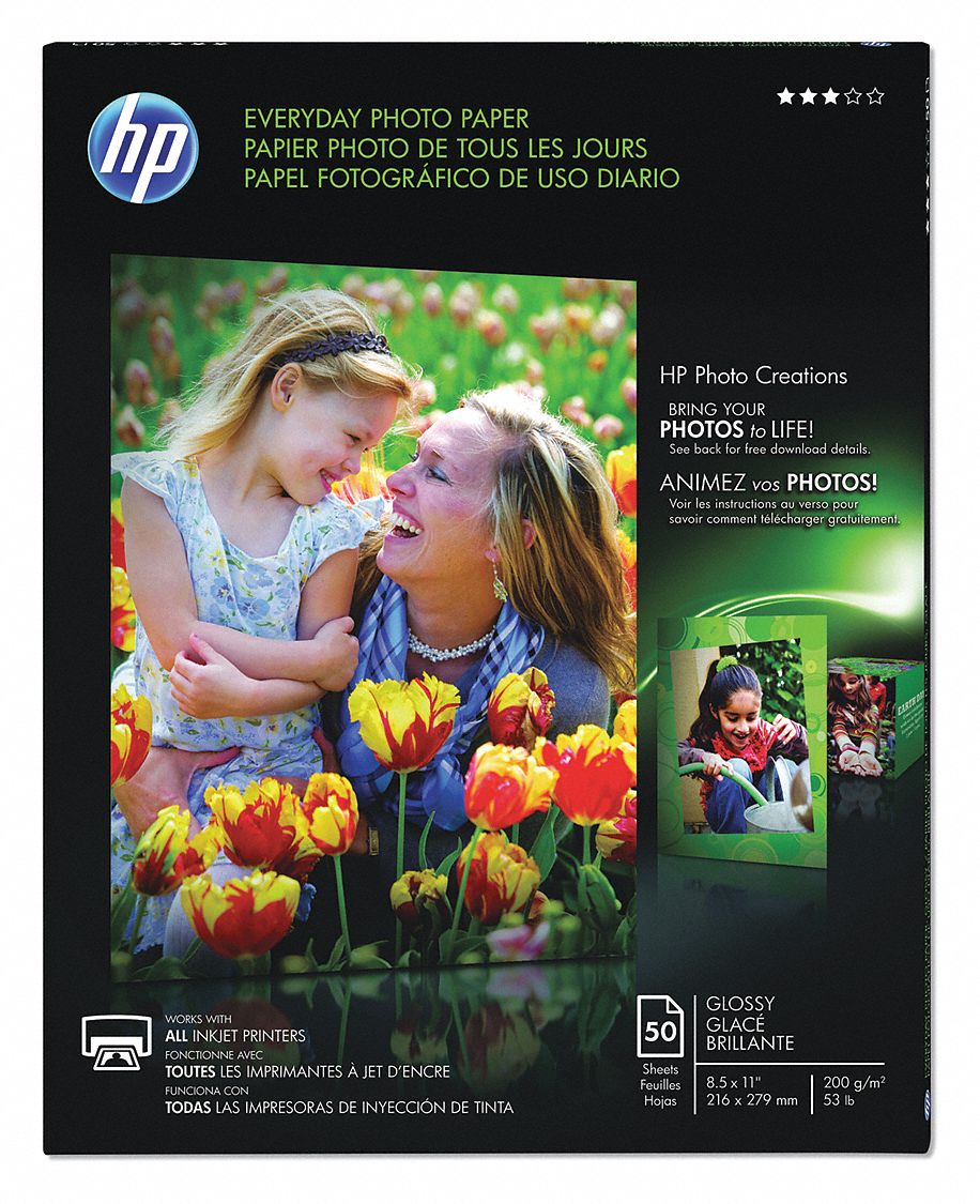 HP, 8 1/2 in x 11 in Sheet Size, Letter Paper Size Name, Photo Paper - 15U666|HEWQ8723A - Grainger