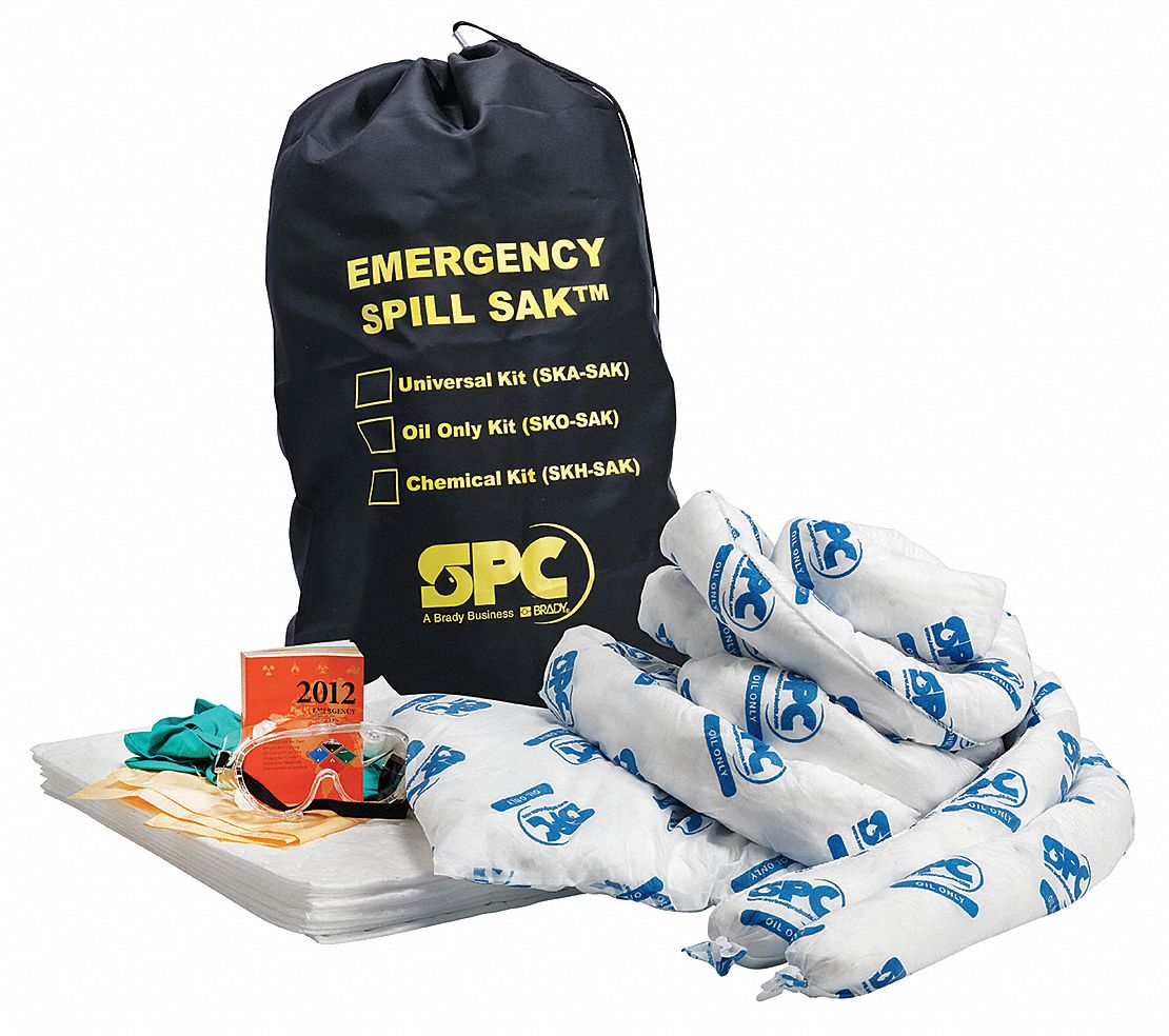 SPILL KIT, 9 GALLON ABSORBED PER KIT, GOGGLES/NITRILE GLOVES, DISPOSAL BAG