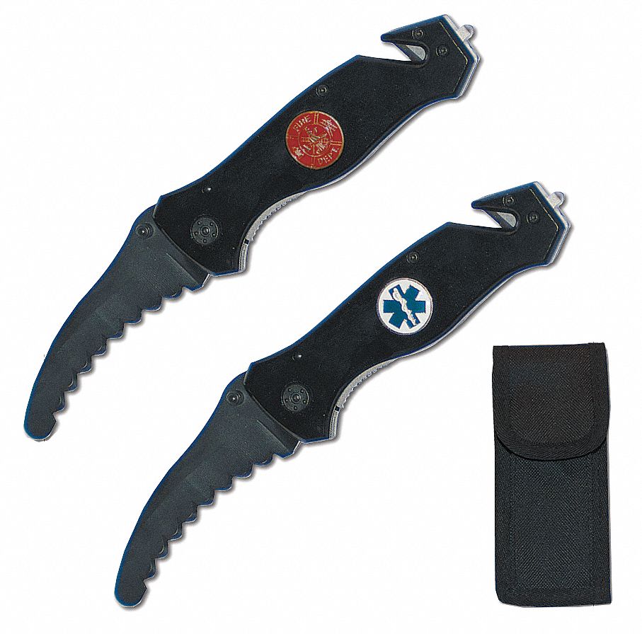 RESCUE KNIFE, SERRATED, 7½ IN OVERALL L, STAINLESS STEEL, SERRATED, PLASTIC, 3 IN BLADE L