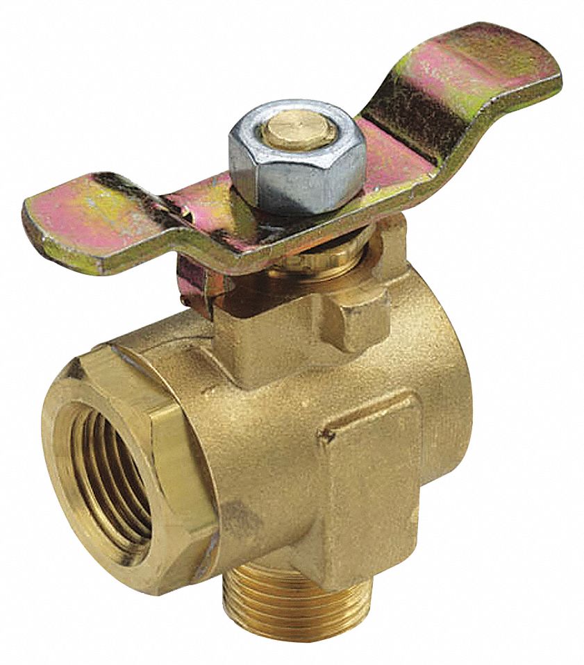 MANUAL TWO-WAY BALL VALVE: ½ IN, BRASS, ANGLE, FNPT X FNPT, FULL PORT BALL PORT