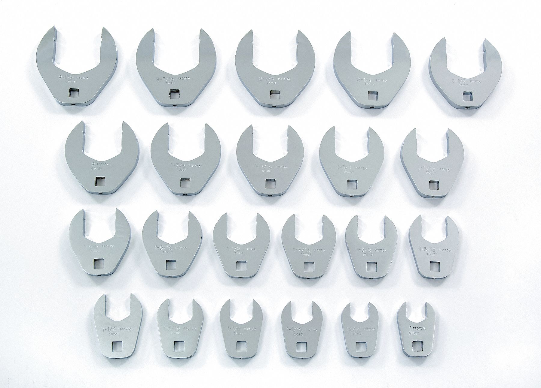 Crowfoot Socket Set: Alloy Steel, Chrome, 22 Tools, 1/2 in Drive Size