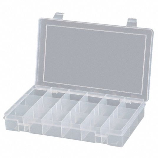 DURHAM MFG Compartment Box: 10 7/8 in x 1 3/4 in, Clear, 18 ...