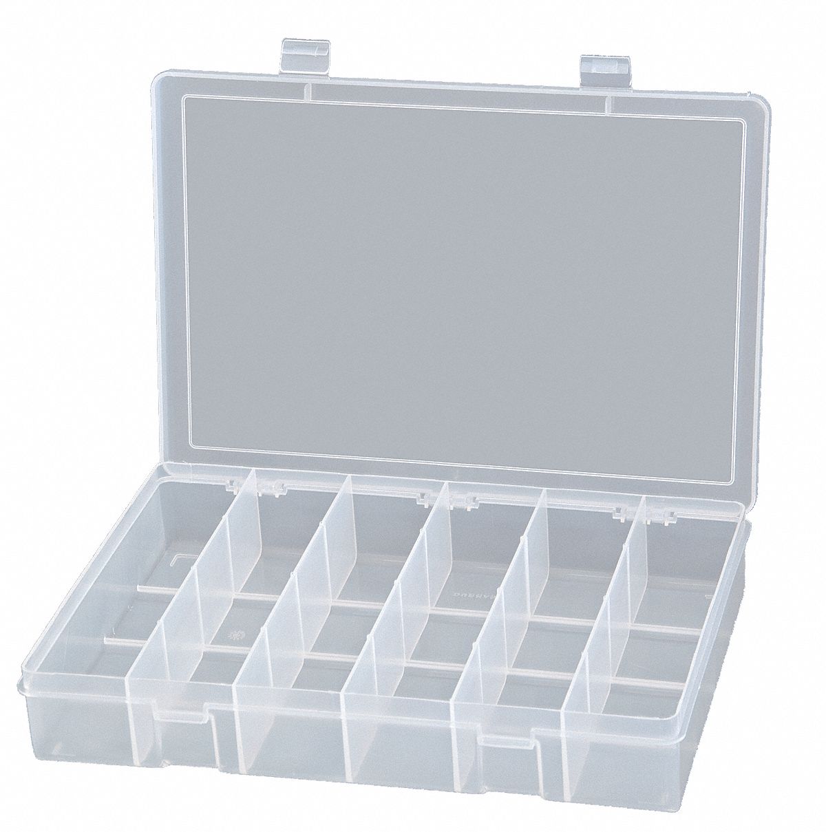 Durham Mfg Compartment Box: 13 1 8 In X 2 3 8 In, Clear, 6 Compartments 