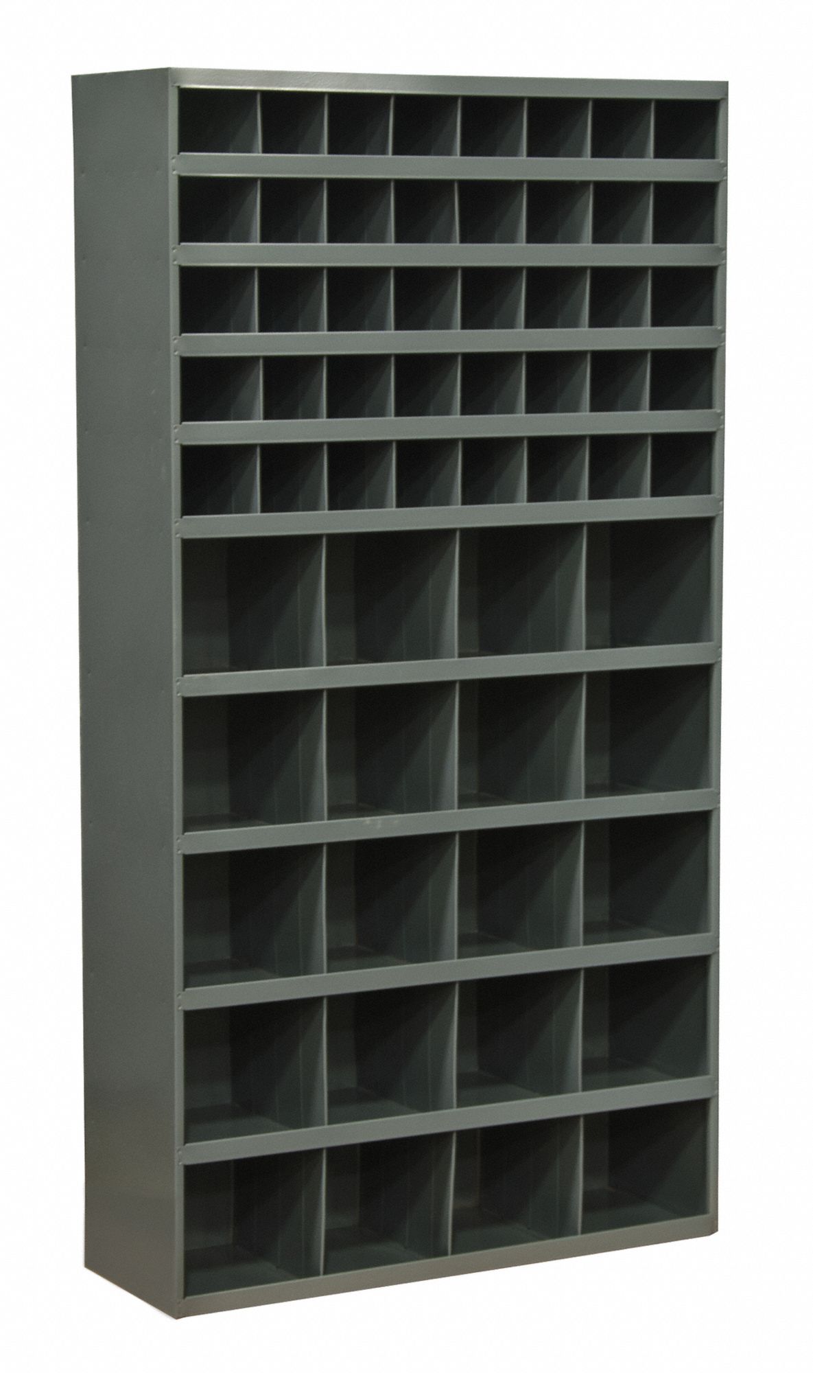 PIGEONHOLE BIN UNIT, 34 IN X 12 IN X 66 IN, 60 COMPARTMENTS, 12 IN, GREY, STEEL