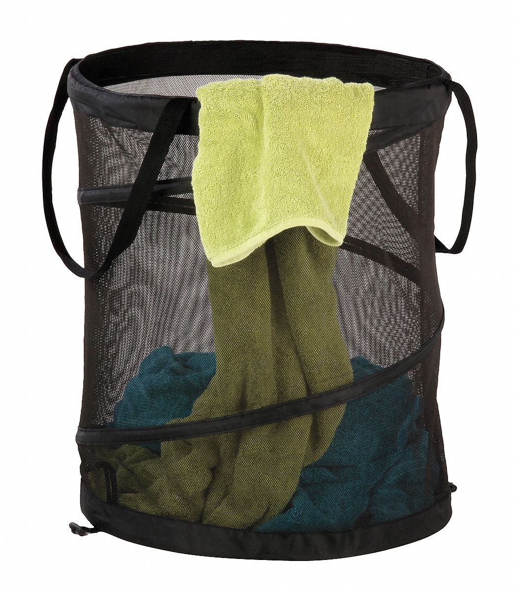 HONEYCANDO Pop Up Laundry Hamper, Black, Steel/Mesh, 24 in Height, 19