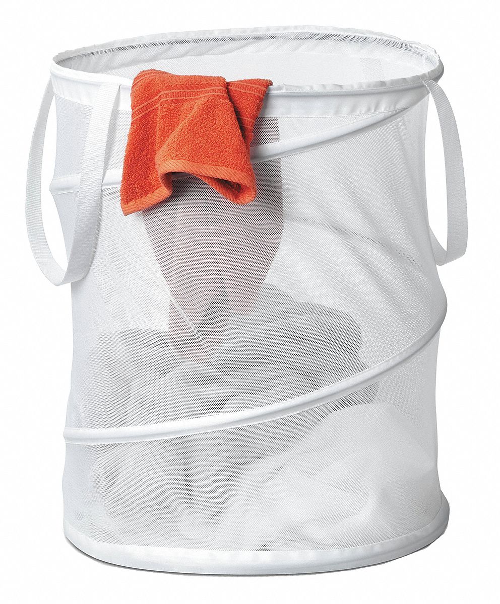 Pop Up Laundry Hamper, White, Steel/Mesh, 24 in Height, 24 in Width ...