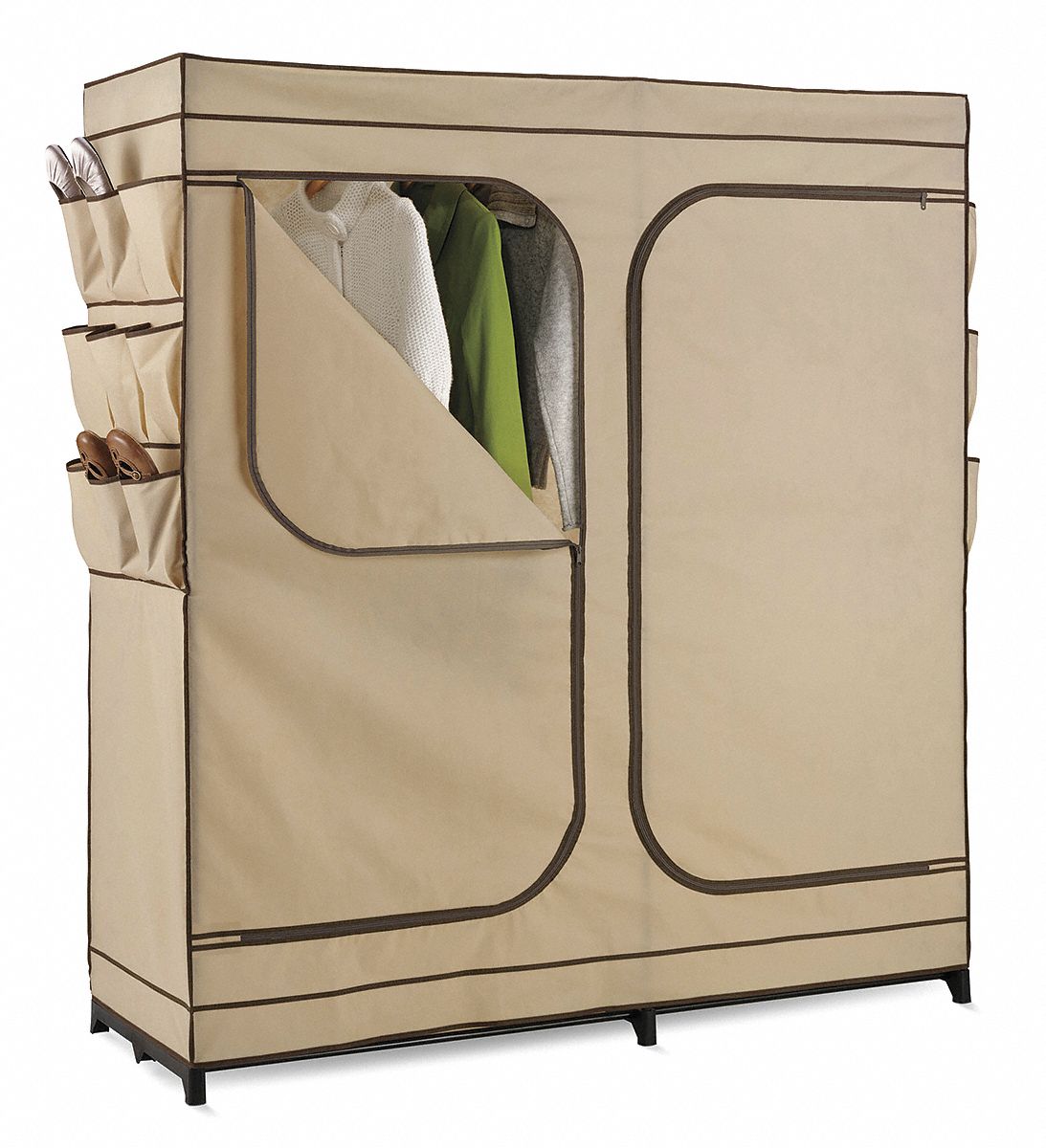 HONEYCANDO Storage Closet w/Shoe Organizer, Double Door, Steel