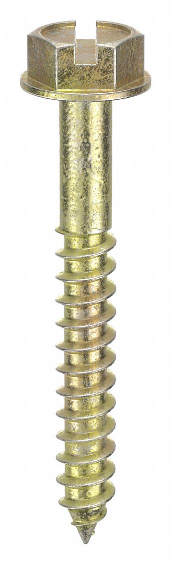 Concrete Anchor Screw: 1 1/4 in Overall Lg, 5/32 in Dia, Steel, Zinc Yellow, 100 PK