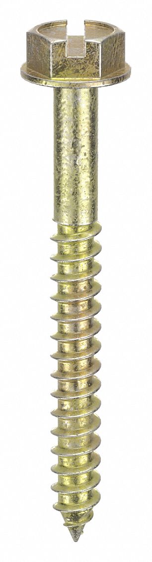 Concrete Anchor Screw: 1 1/2 in Overall Lg, 5/32 in Dia, Steel, Zinc Yellow, 100 PK