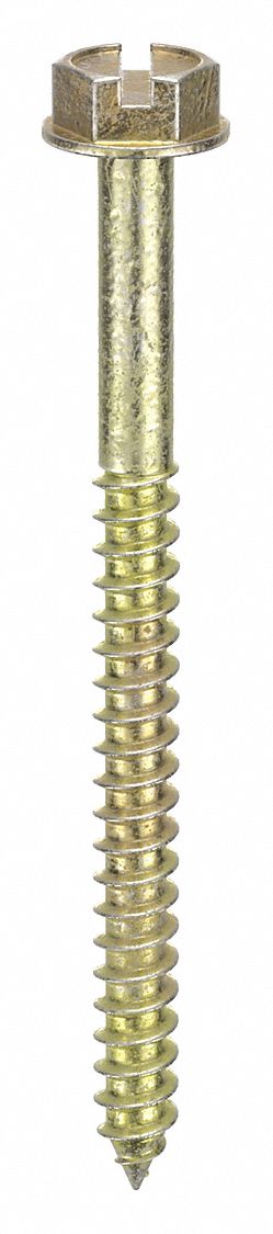 Concrete Anchor Screw: 2 in Overall Lg, 5/32 in Dia, Steel, Zinc Yellow, Hex, 100 PK