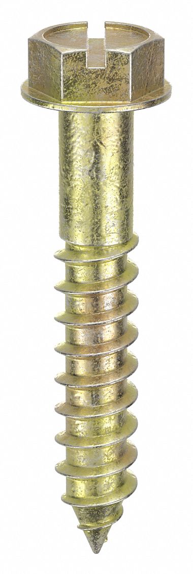 Concrete Anchor Screw: 1 1/2 in Overall Lg, 1/4 in Dia, Steel, Zinc Yellow, 100 PK