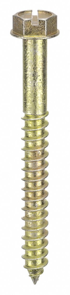 Concrete Anchor Screw: 2 1/2 in Overall Lg, 1/4 in Dia, Steel, Zinc Yellow, 100 PK