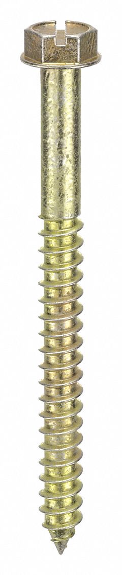 Concrete Anchor Screw: 3 in Overall Lg, 1/4 in Dia, Steel, Zinc Yellow, Hex, 100 PK
