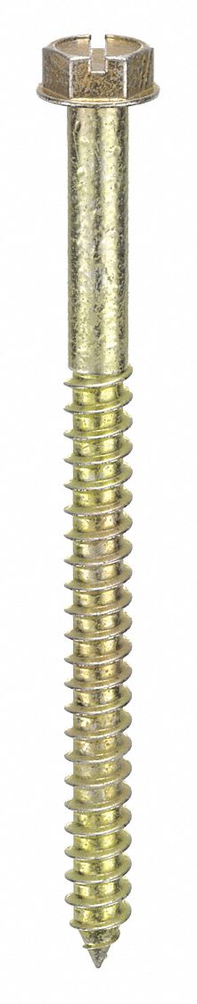 Concrete Anchor Screw: 3 1/2 in Overall Lg, 1/4 in Dia, Steel, Zinc Yellow, 100 PK