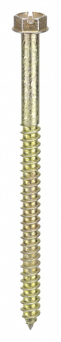 Concrete Anchor Screw: 4 in Overall Lg, 1/4 in Dia, Steel, Zinc Yellow, Hex, 100 PK