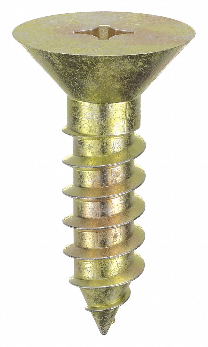 Concrete Anchor Screw: 1 in Overall Lg, 1/4 in Dia, Steel, Zinc Yellow, Flat, 100 PK