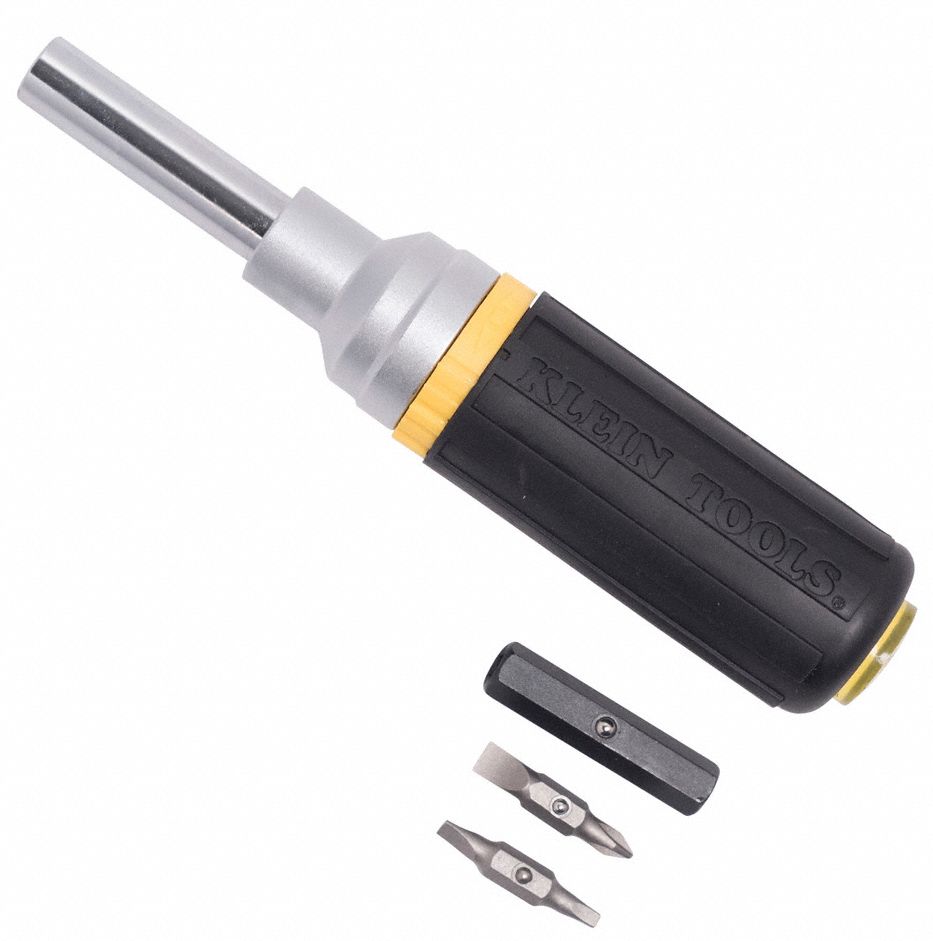 KLEIN TOOLS MultiBit Screwdriver, Hex, Phillips, Slotted, Square, Quick Change, Alloy Steel
