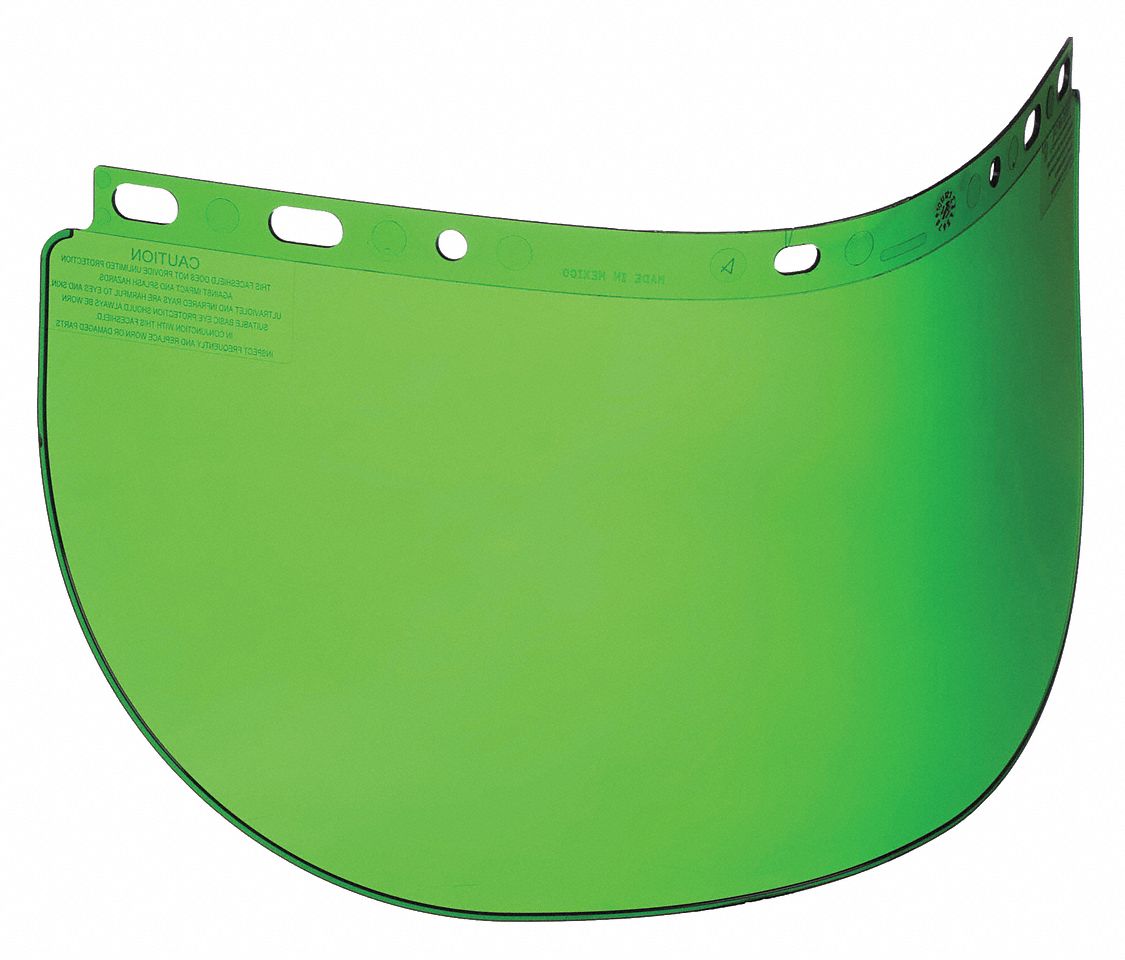 FACESHIELD WINDOW, GREEN, PC, CSA Z94.3, 16½ X 8 X 0.06 IN, FOR USE WITH F400/F500