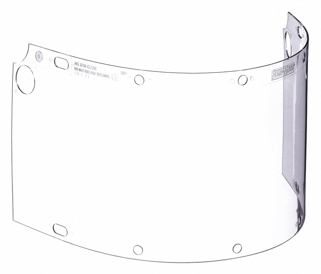 Face Shield Visor: 16 1/2 in Overall Wd, 8 in Overall Ht, 0.06 mm Overall Thick, Clear