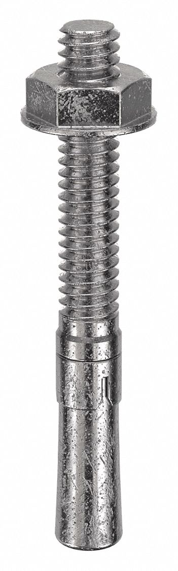 Wedge Anchor: 2 1/4 in Overall Lg, 1/4 in Dia, 1/4"-20 Thread Size, Stainless Steel, 100 PK