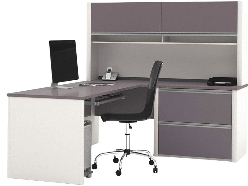 L-Shaped Office Desk: Sandstone/Slate, 71 1/8 in Overall Wd, 82 7/8 in Overall Dp