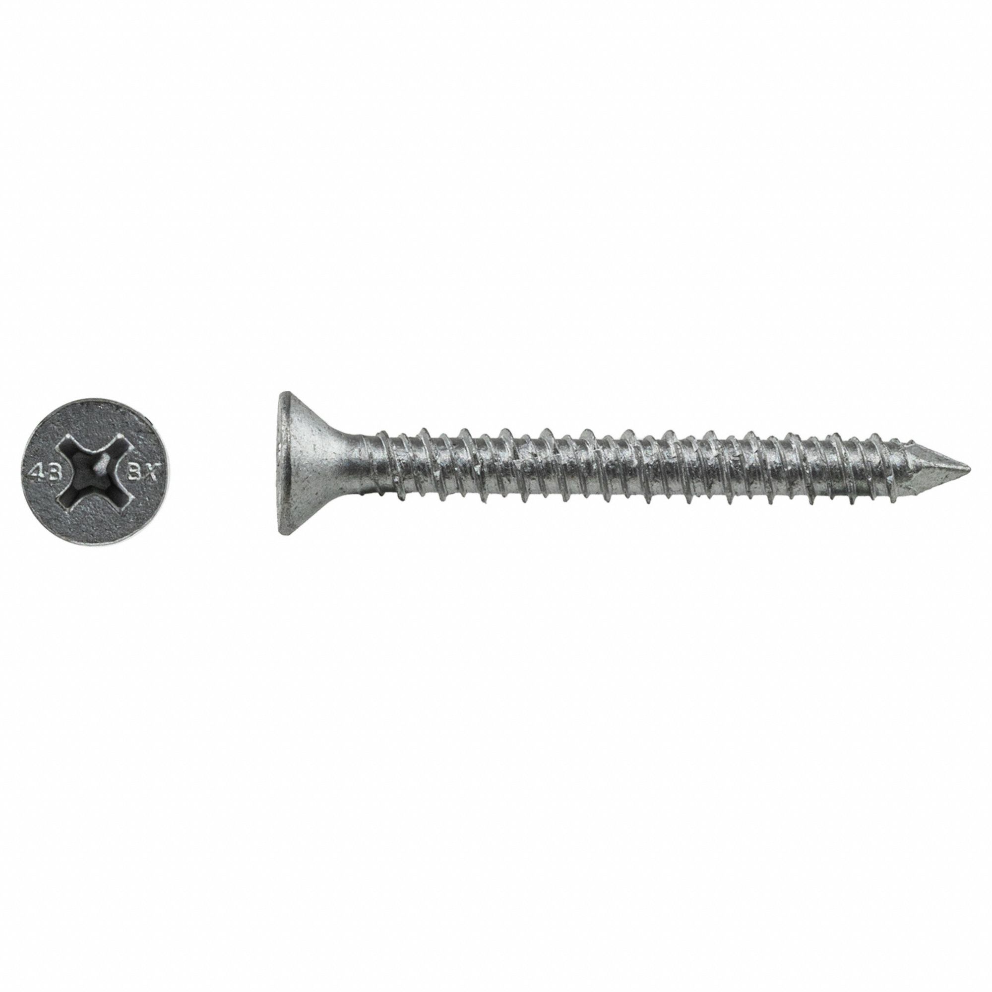 Concrete Anchor Screw: 2 1/4 in Overall Lg, 1/4 in Dia, Stainless Steel, Phillips, 100 PK