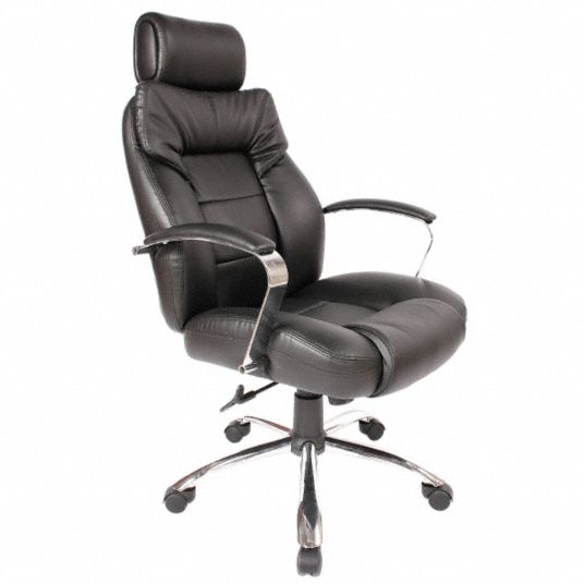 COMFORT PRODUCTS Big and Tall Executive Chair Fixed Arm Black Leather 350 lb Wt Capacity