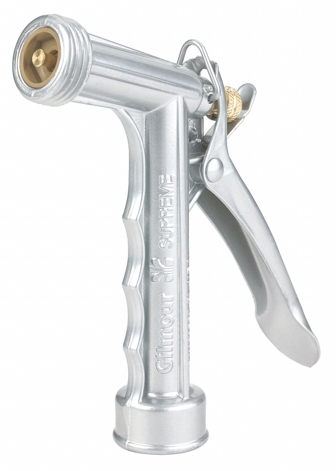 Water Nozzle: 60 psi Max. Pressure, Trigger, GHT, Brass Stem/Steel Exterior, Metal