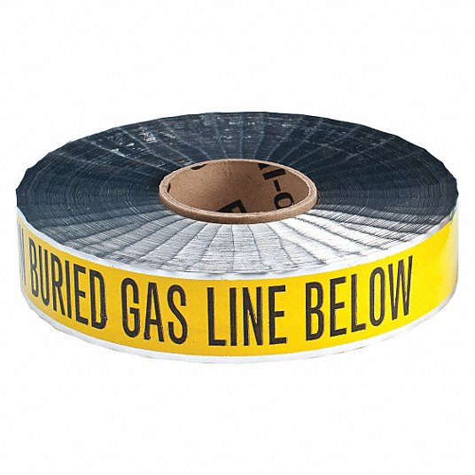 1000' x 2" Yellow "Caution Buried Gas Line Below" Detectable Barrier Tape 