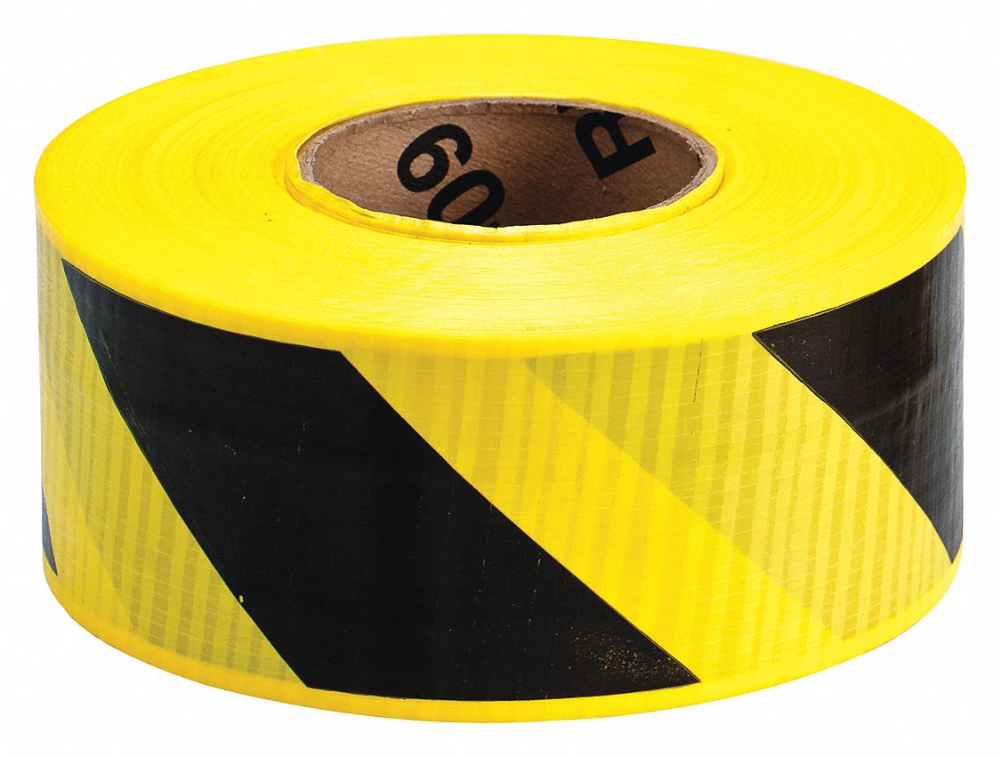 BRADY Barricade Tape, Yellow/Black, 3 in x 500 ft, Diagonal Stripes ...