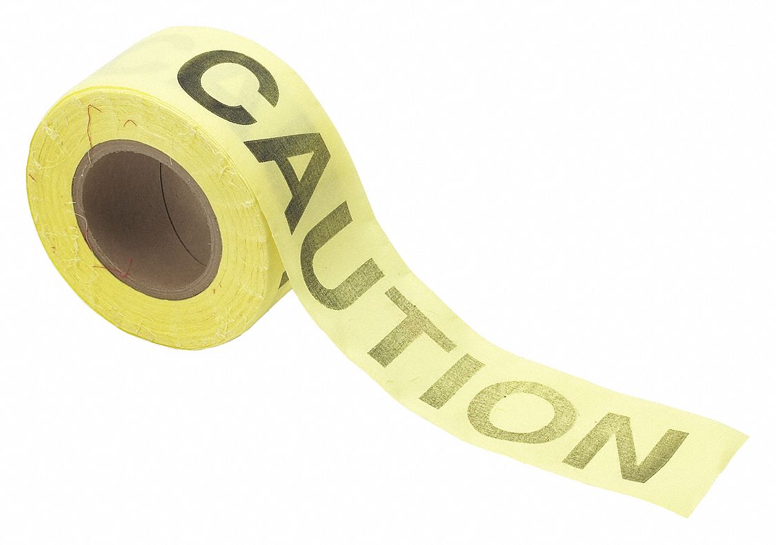 BRADY, Yellow, 3 in Roll Wd, Biodegradable Barricade Tape 15Y428