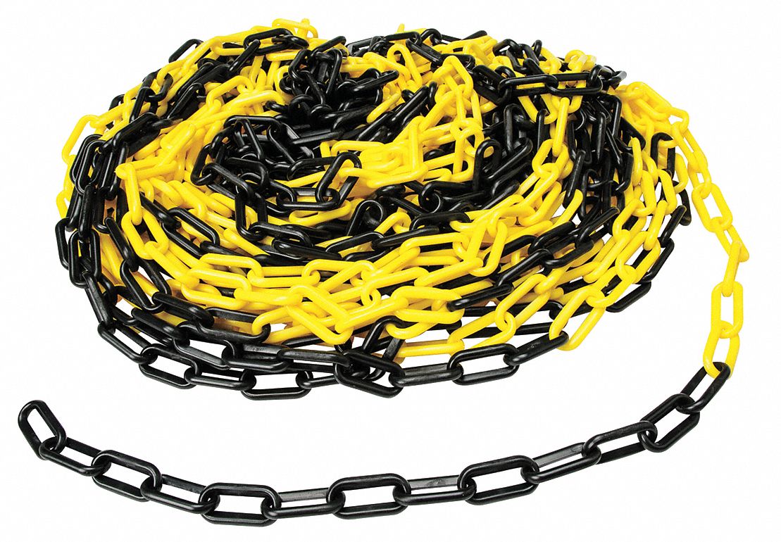 100 ft Lg, Black/Yellow, Plastic Chain 15Y45878254 Grainger