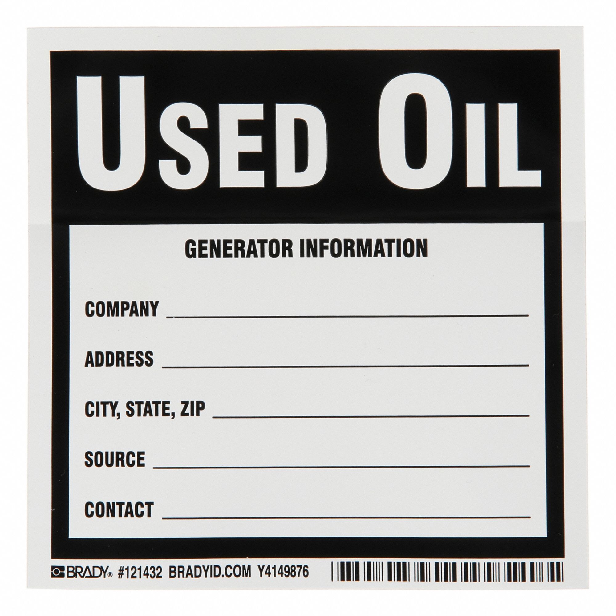 DOT Handling Label: Generator Information, 6 in x 6 in, 6 in Label Wd, 6 in Label Ht, 100 PK