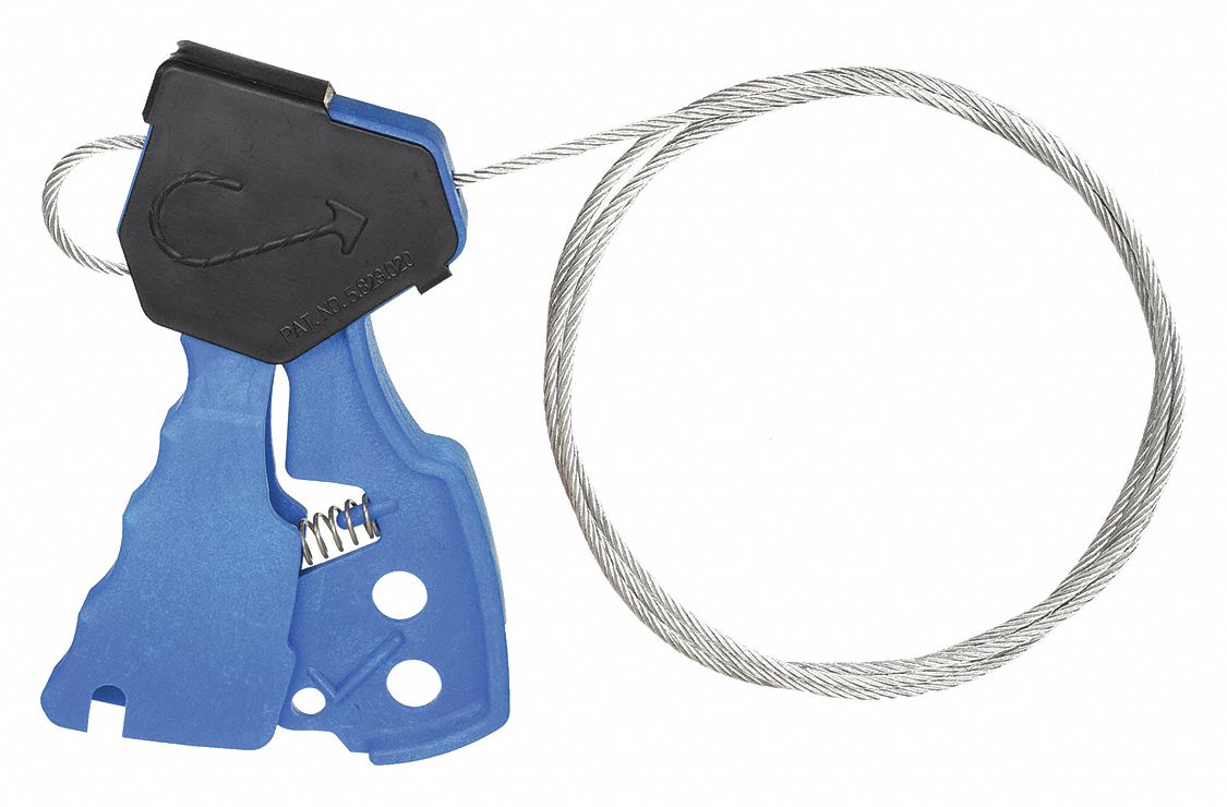Cable Lockout: Squeeze Handle, Includes Cable, Steel, 6 ft Cable Lg, Blue, Cable Included