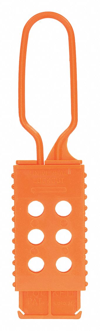 LOCKOUT HASP, NONCONDUCTIVE PLASTIC HASP, 1 IN OPENING, ORANGE, 6 PADLOCKS