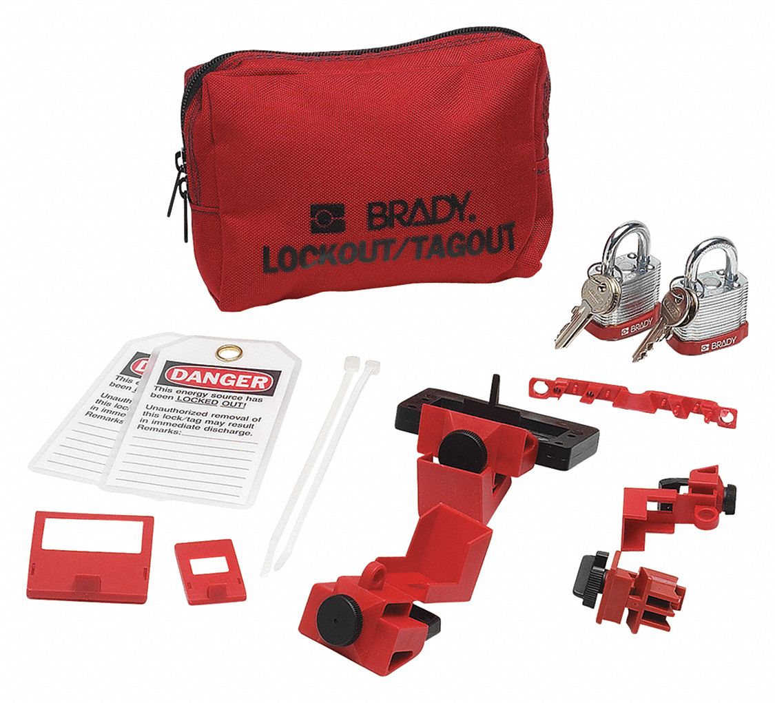 BRADY Portable Lockout Kit, Filled, Electrical Lockout, Pouch, Red