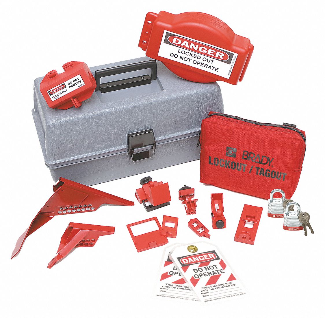 BRADY Portable Lockout Kit Filled, Portable, 18 Components, 2 Padlocks Included, Tool Box, Gray