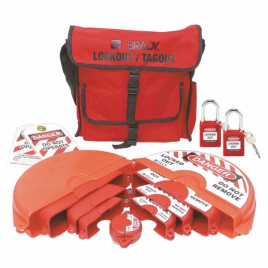 BRADY Portable Lockout Kit, Filled, Valve Lockout, Satchel, Red