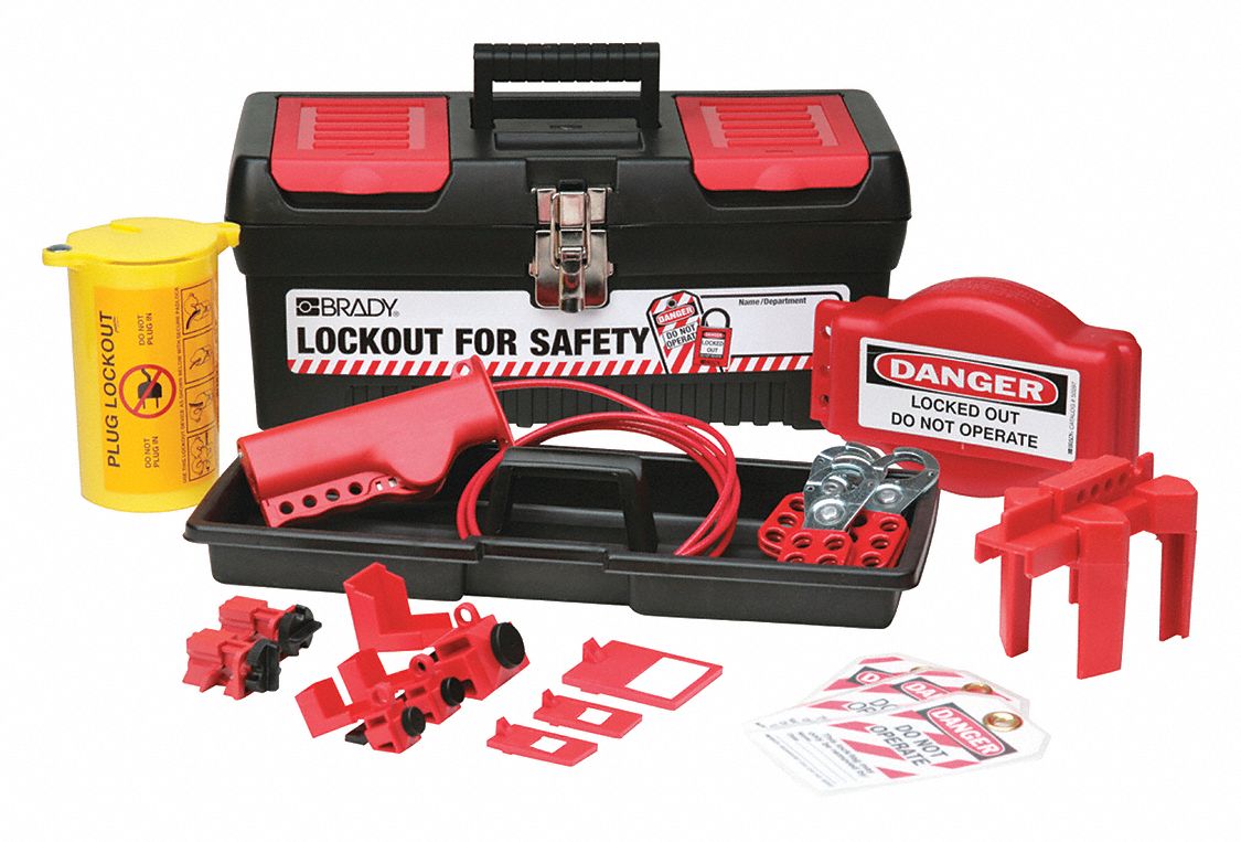 BRADY Portable Lockout Kit, Filled, Electrical/Valve Lockout, Tool Box