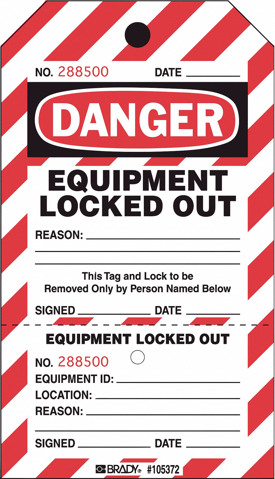 BRADY, Danger, Equipment Lockout Out, Danger Tag - 15Y625|PLLT2 - Grainger