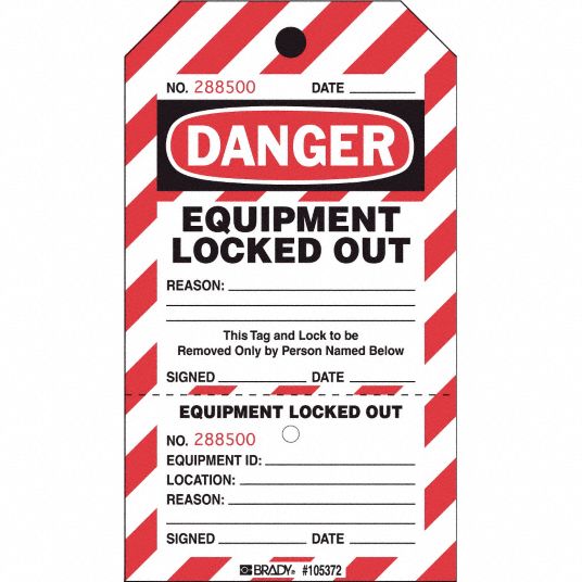 BRADY Danger Tag, Plastic, Equipment Locked Out, 7 1/2 in x 4 in, 25 PK ...