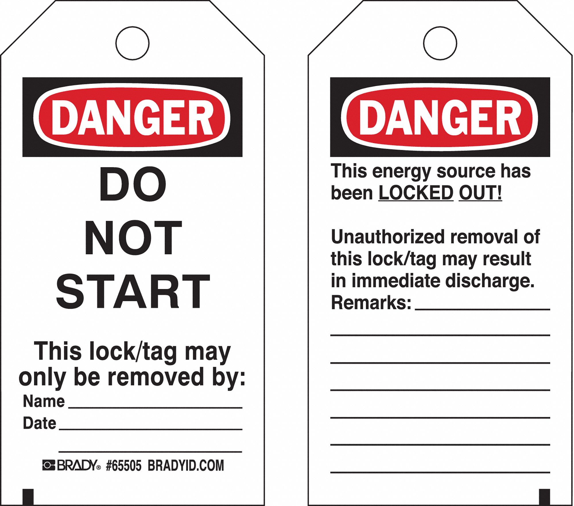 Danger Tag: Danger, Do Not Remove Tag, Heavy Duty Polyester, Date/Name/Remarks, English, Tag