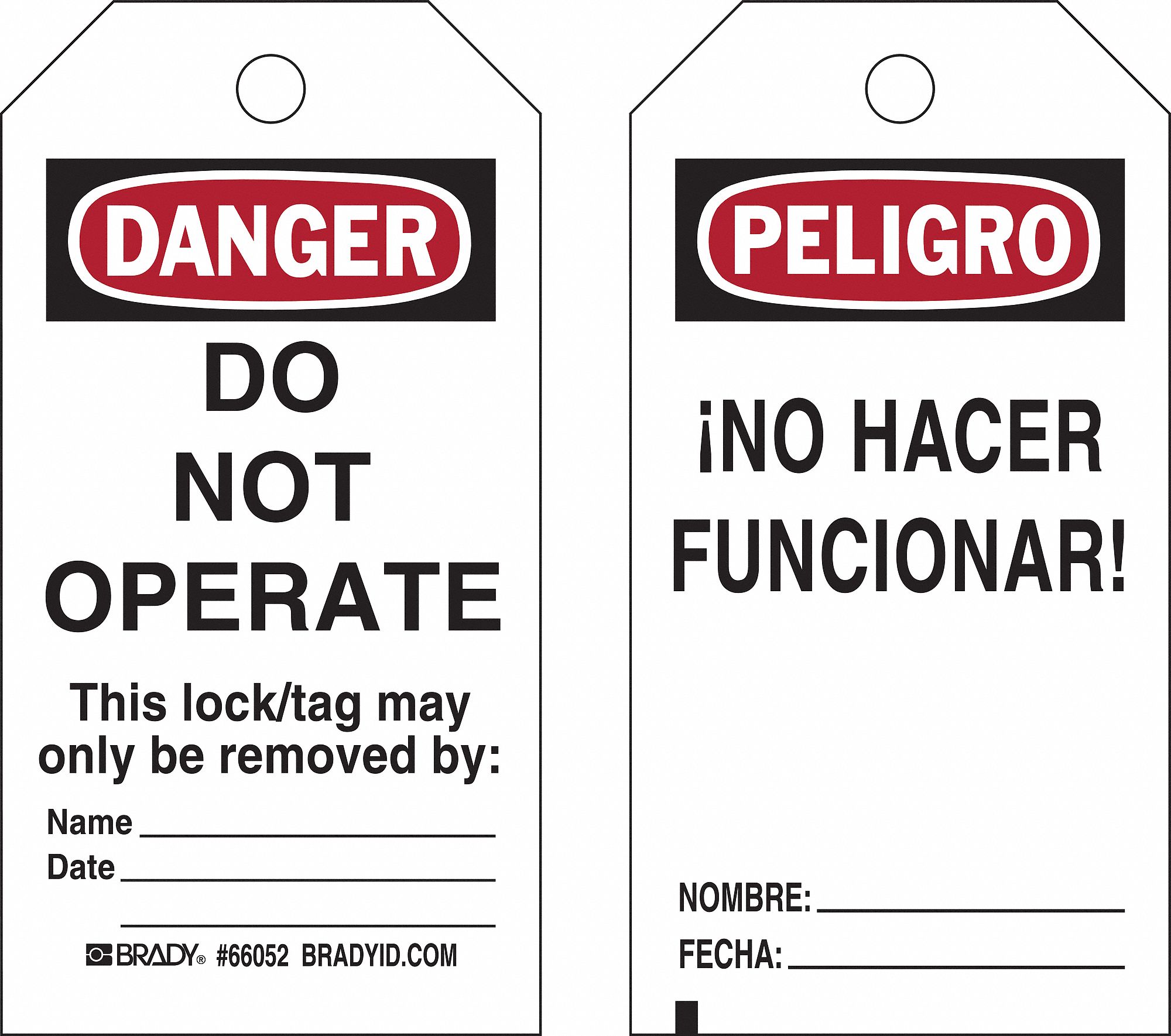 Danger Tag: Danger, Danger Do Not Operate, Polyester, Date/Name/Remarks, Write-On Surface, Tag