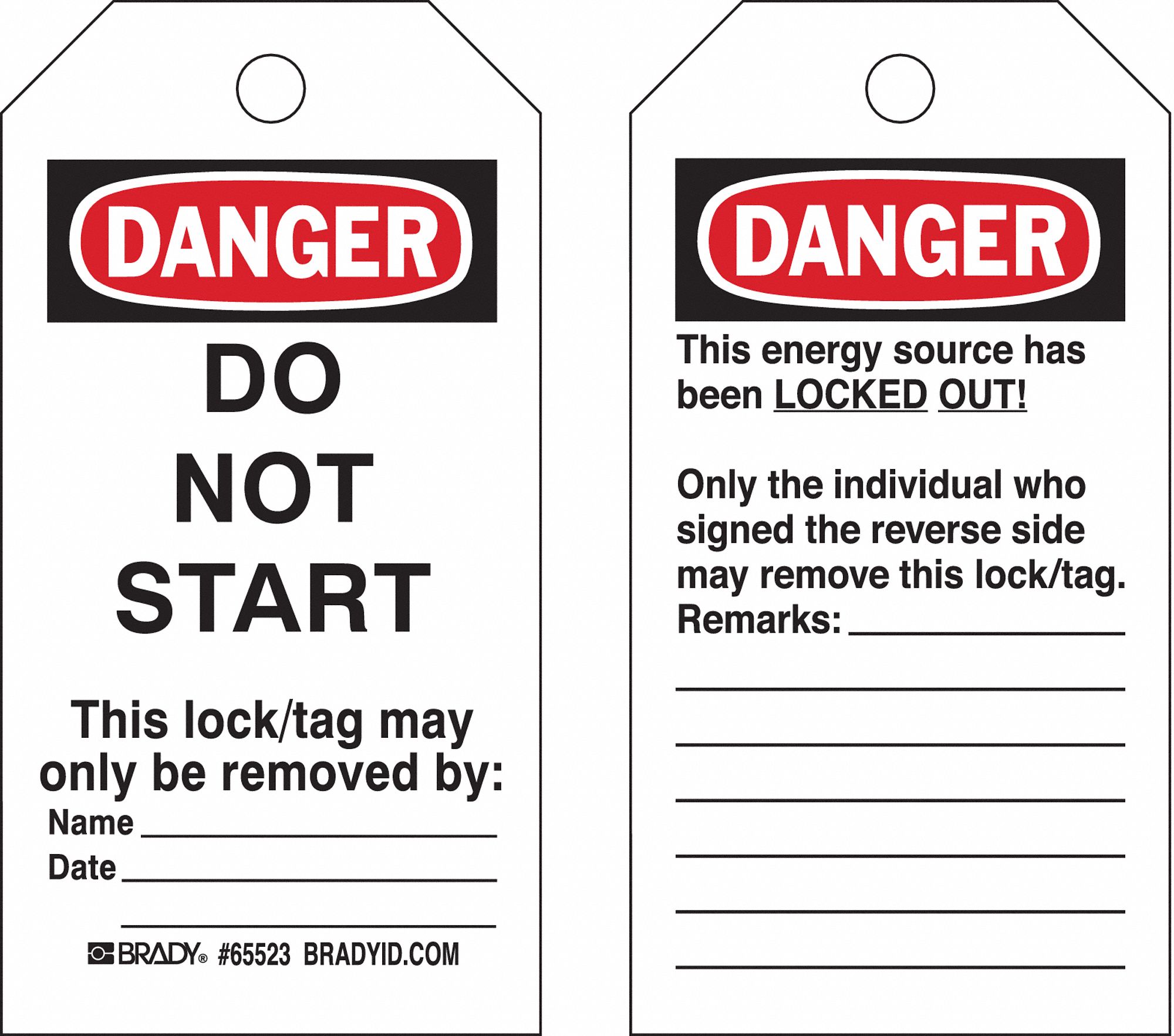 Danger Tag: Danger, Do Not Remove Tag, Paper, Remarks, Write-On Surface, English, Danger, Tag