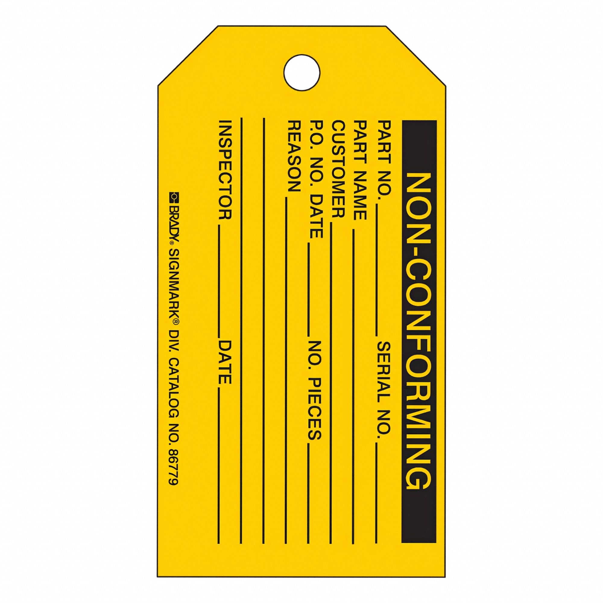 Tag: Non-Conforming, 3 in Wd, 5 3/4 in Ht, Black/Yellow, Rectangle, Paper, Indoor, English, 100 PK